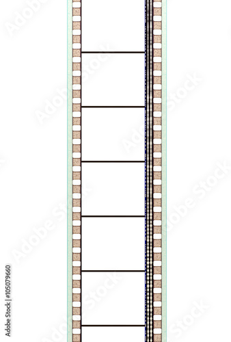 35mm movie film strip with soundtrack and blank frame isolated on white background photo