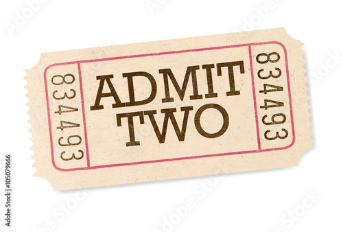 Admit two movie ticket stub one single for couple cinema concert admission photo isolated on white background