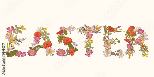 Word "Easter" of flower letters.