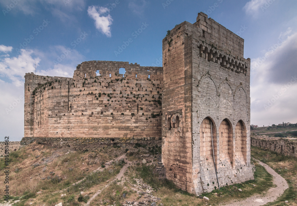 Krak des Chevaliers,  Crusader castle in Syria - obrazy, fototapety, plakaty 