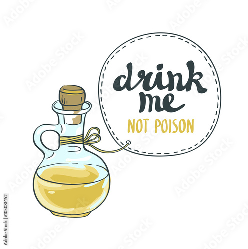 "Drink me" jar isolated vector illustration. Bottle with water.