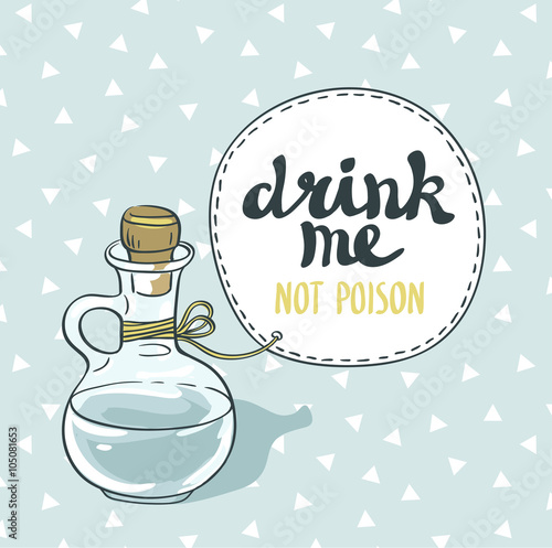 "Drink me" jar isolated vector illustration. Bottle with water.