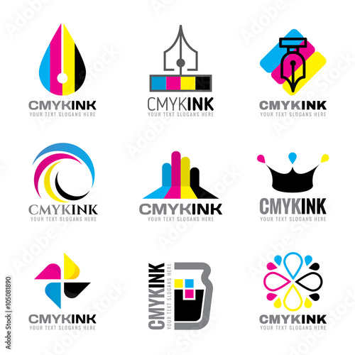 CMYK ink logo vector set design- cyan and magenta and yellow and key(black) color