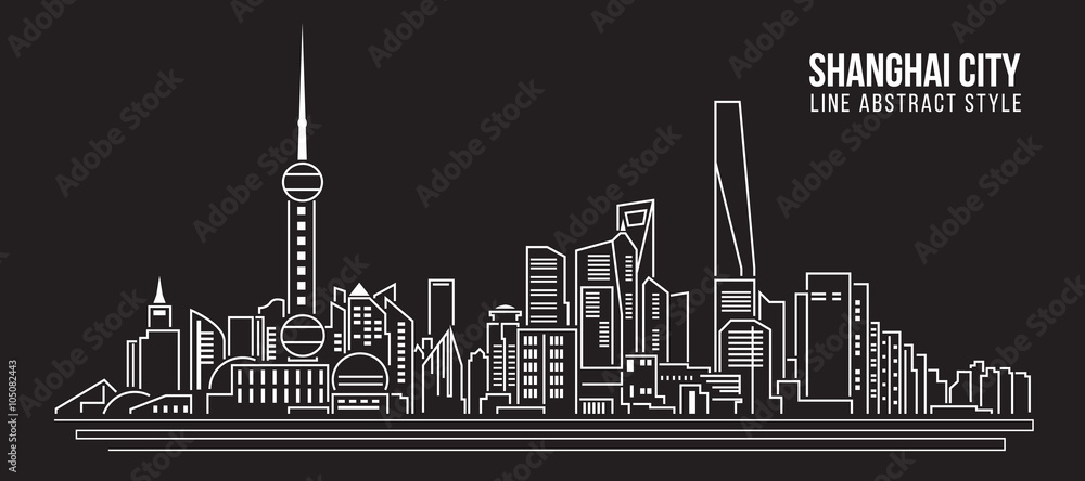 Plakat Cityscape Building Line art Projekt ilustracji wektorowych - Shanghai miasta