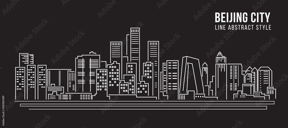 Cityscape Building Line art Vector Illustration design - Beijing city