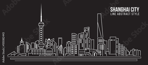 Cityscape Building Line art Vector Illustration design - Shanghai city