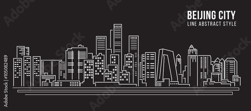 Cityscape Building Line art Vector Illustration design - Beijing city