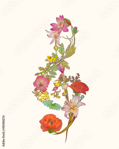 treble clef of flowers.