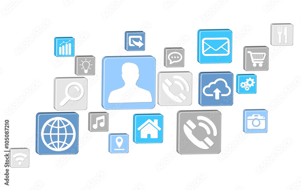 Web blue square icons set Web blue square icons set