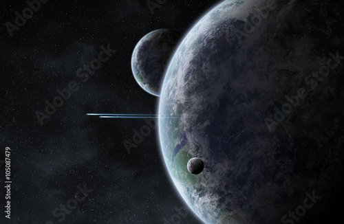 Fototapeta Naklejka Na Ścianę i Meble -  Sunrise over group of planets in space