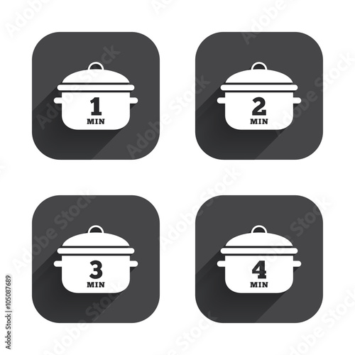 Cooking pan icons. Boil one, four minutes.