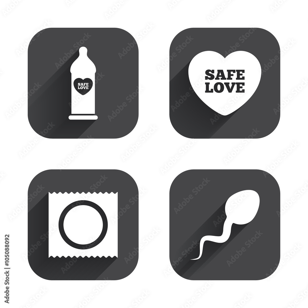 Safe sex love icons. Condom in package symbols. Safe sex love icons. Condom in package symbols.