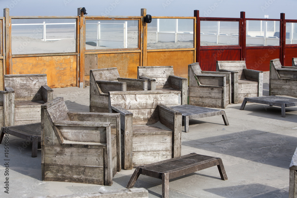 Scaffolding furniture on the beach Scaffolding furniture on the beach