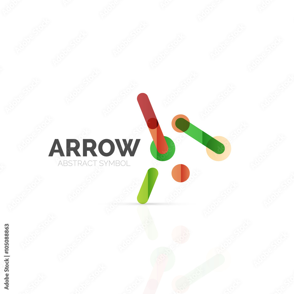 Linear arrow abstract logo, connected multicolored segments of lines in directional pointer figure