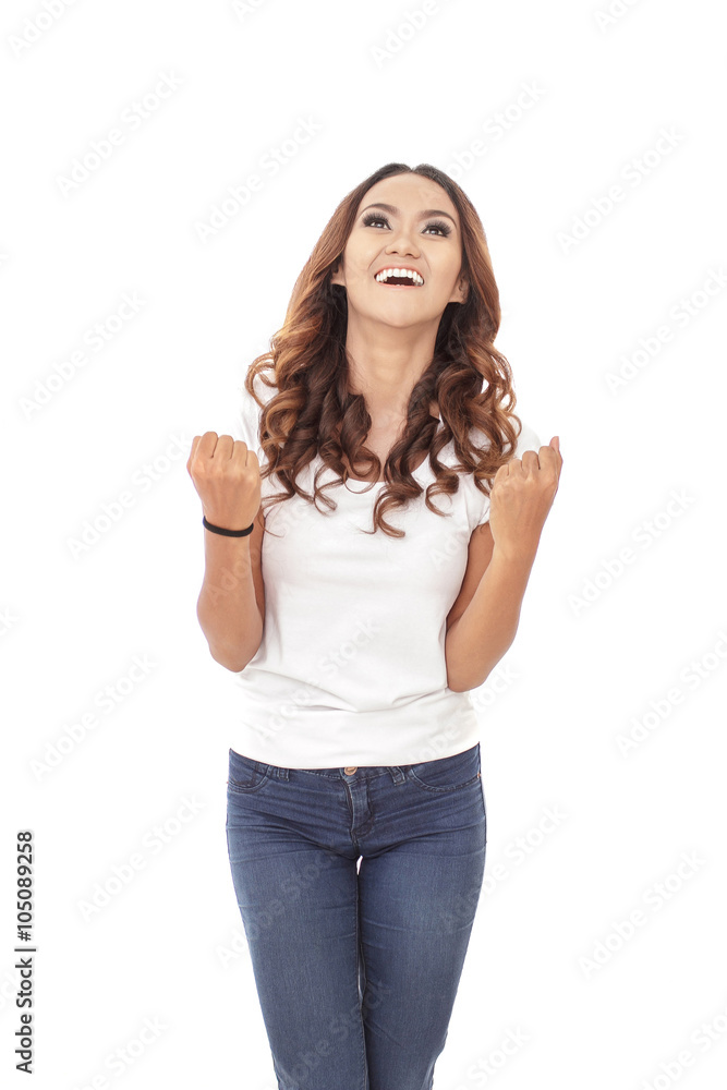 successful expression of beautiful young woman successful expression of beautiful young woman