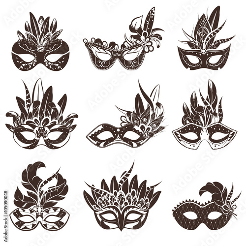 Mask Black White Icons Set 
