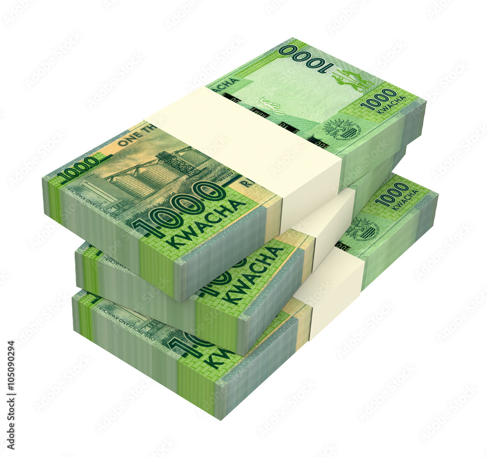 Malawi kwacha bills isolated on white background. Computer generated 3D photo rendering. Malawi kwacha bills isolated on white background. Computer generated 3D photo rendering.