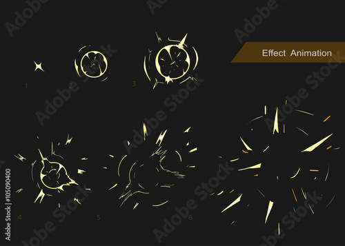 Vector effect. Effect for game. Explode effect animation. Cartoon explosion frames