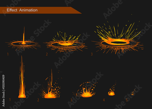 Vector effect. Effect for game. Explode effect animation. Cartoon explosion frames