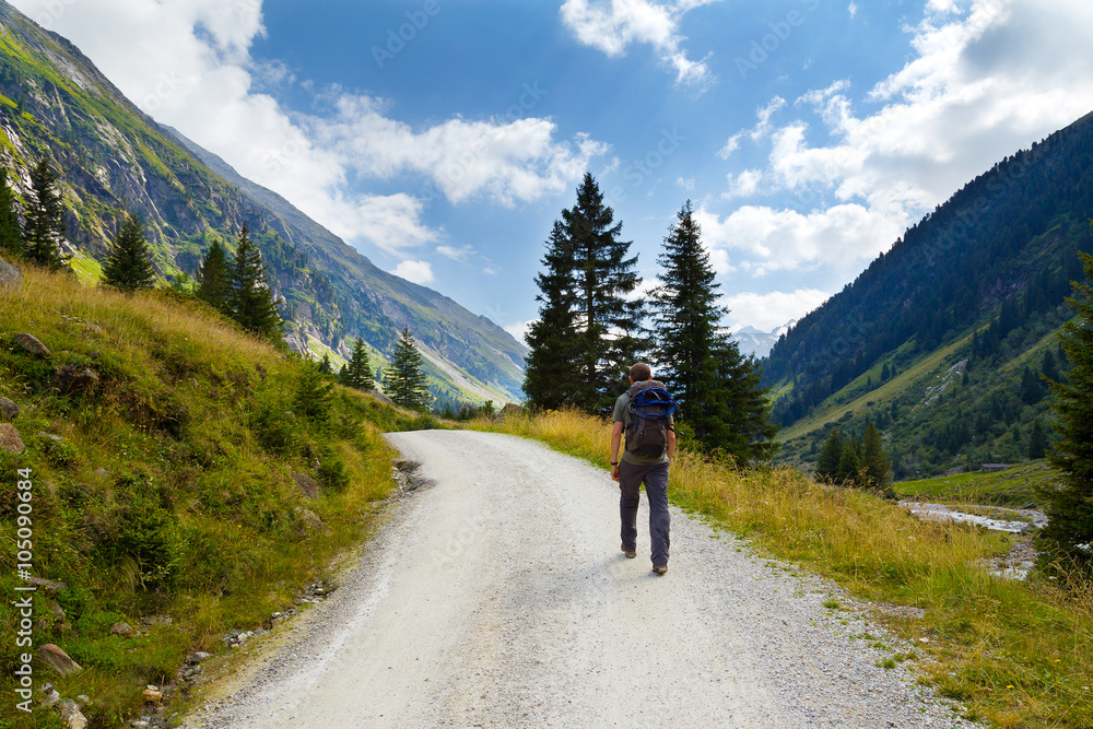 Man hiking in the national park Hohe Tauern in Austria