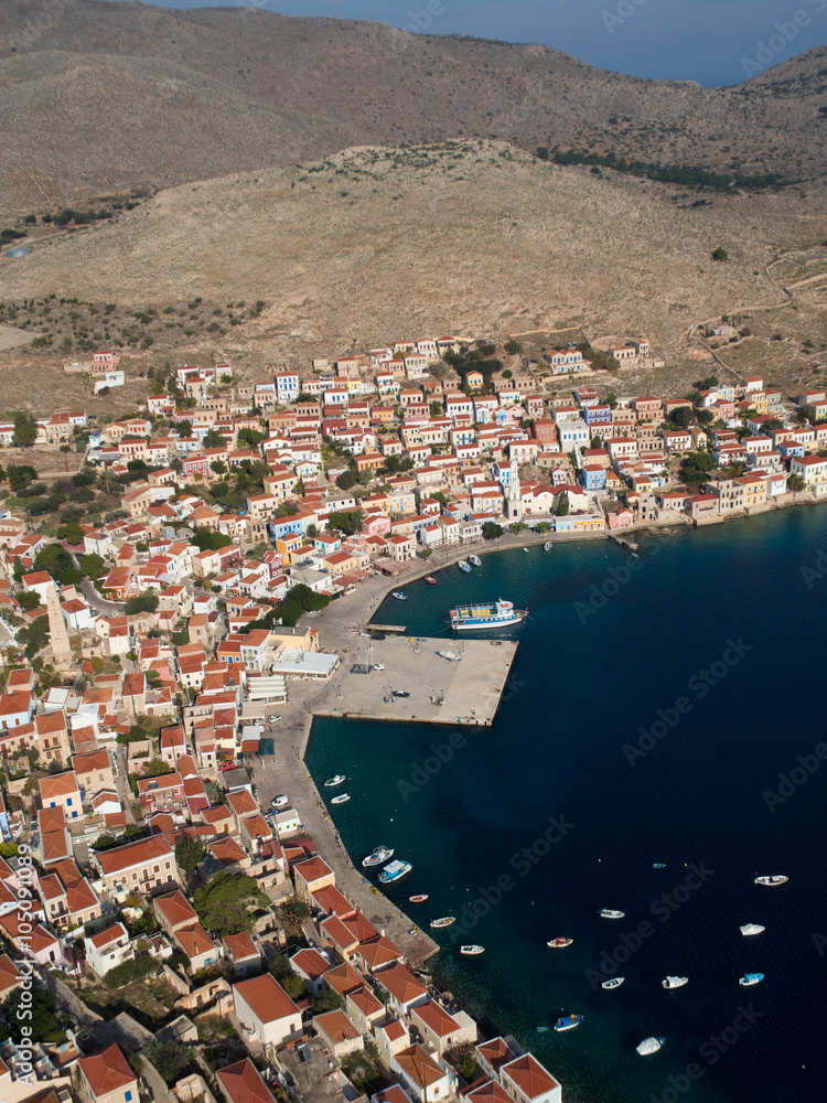 Port of Chalki island, Greece,aerial view
