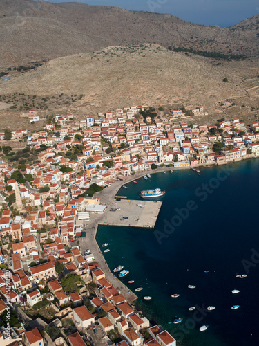 Port of Chalki island, Greece,aerial view photo