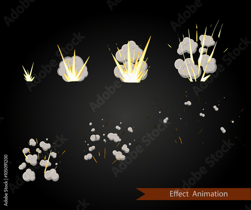 Vector effect. Effect for game. Explode effect animation. Cartoon explosion frames