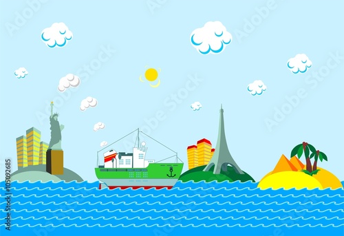 Sea cruise. Vector illustration on the theme of sea travel.