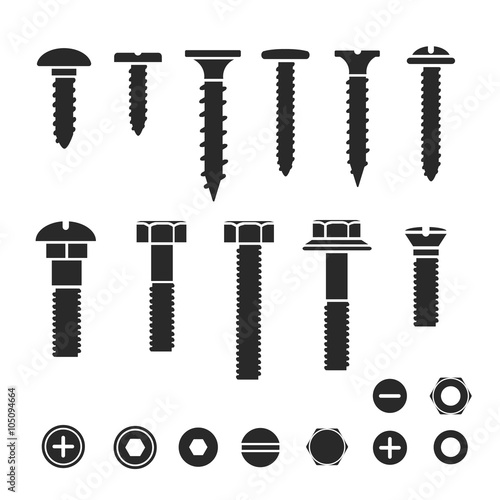 Silhouettes of wall bolts, nuts and screws photo
