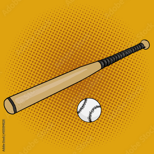 Baseball bat and ball pop art style vector