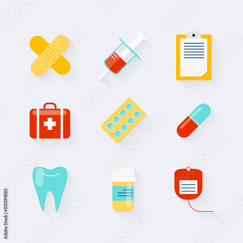 Medicine icons set in flat design. Elements of medicine, health,