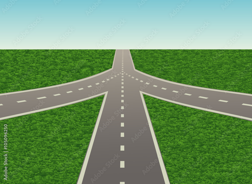 Road junction on the highway. Vector illustration. Horizontal.