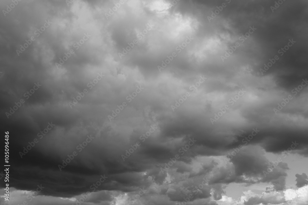 Cloudy sky over horizon, dark, gray. Storm sky, rain.