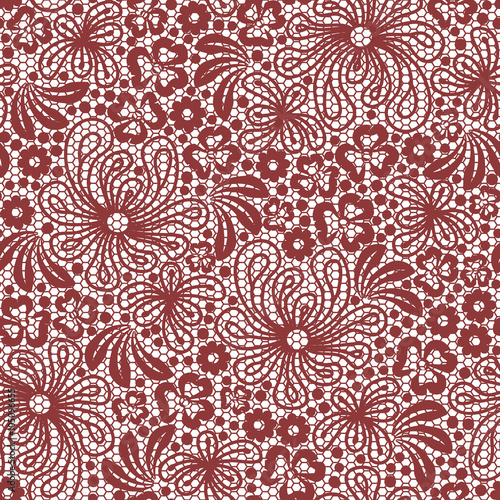 Seamless red lace on white background
