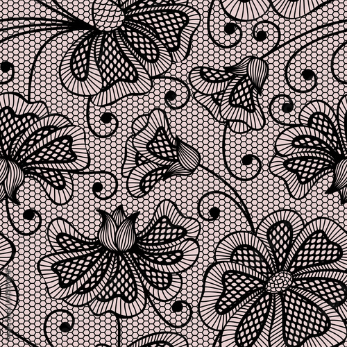Black seamless flower pattern on pink background