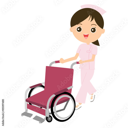 車椅子を押す看護師