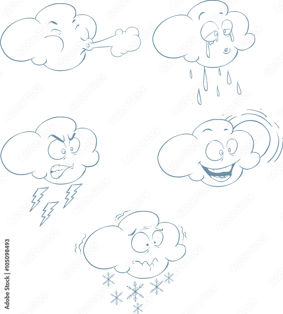 graphic collection of different clouds on a white background