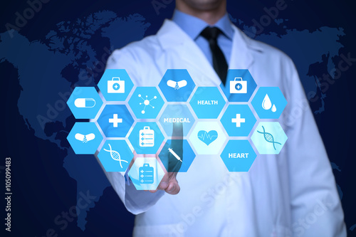 Medical doctor working with healthcare icons. Modern medical technologies concept photo