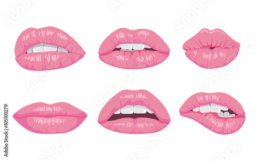 High detailed glossy lips and mouth vector illustration. Open, close up.