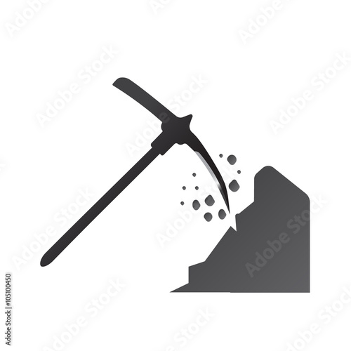 pick axe flat icon with reflection on gray background