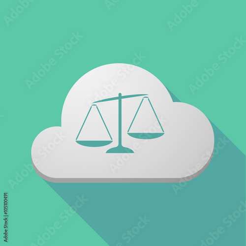Long shadow cloud icon with  an unbalanced weight scale