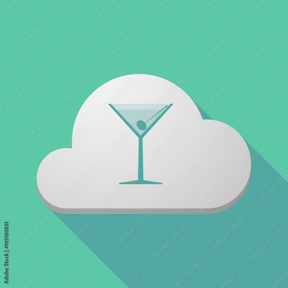 Long shadow cloud icon with a cocktail glass Long shadow cloud icon with a cocktail glass