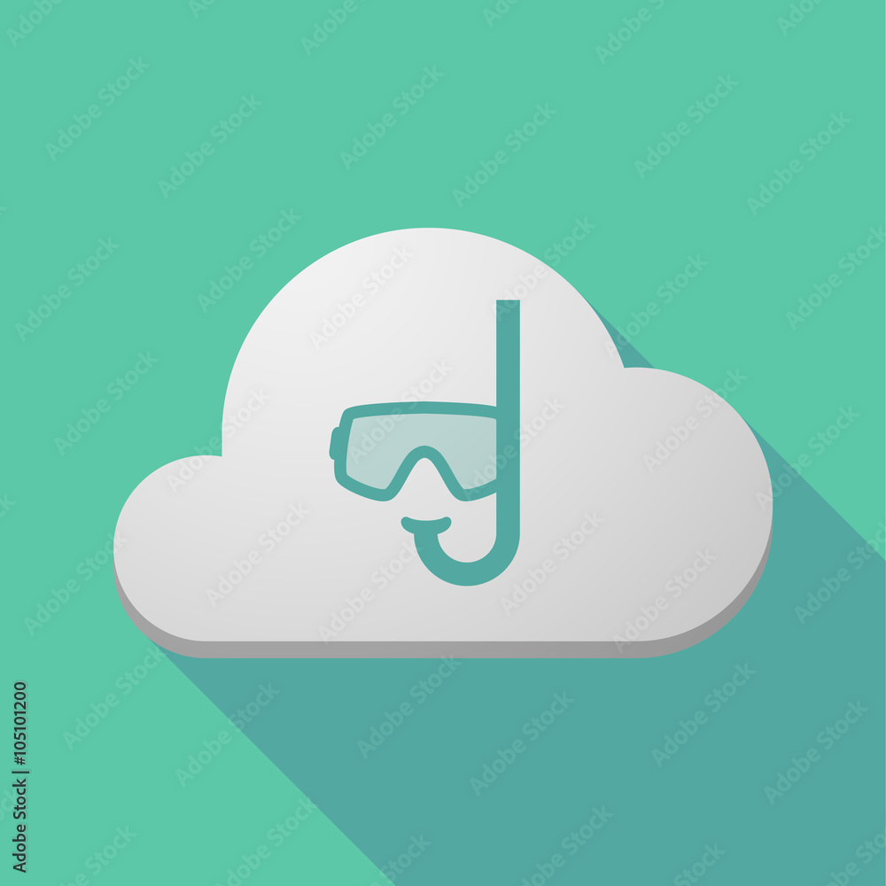 Long shadow cloud icon with a diving goggles Long shadow cloud icon with a diving goggles
