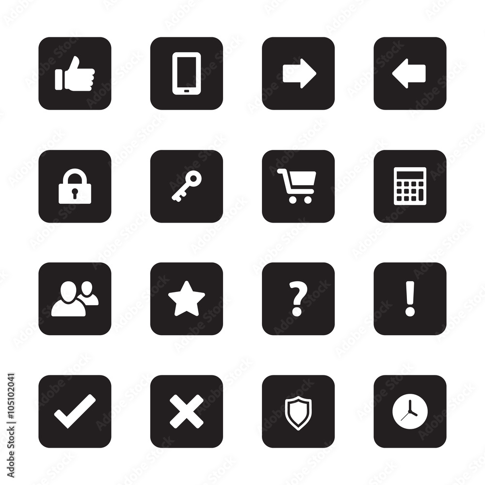 black flat computer and miscellaneous icon set on rounded rectangle for web design, user interface (UI), infographic and mobile application (apps) black flat computer and miscellaneous icon set on rounded rectangle for web design, user interface (UI), infographic and mobile application (apps)