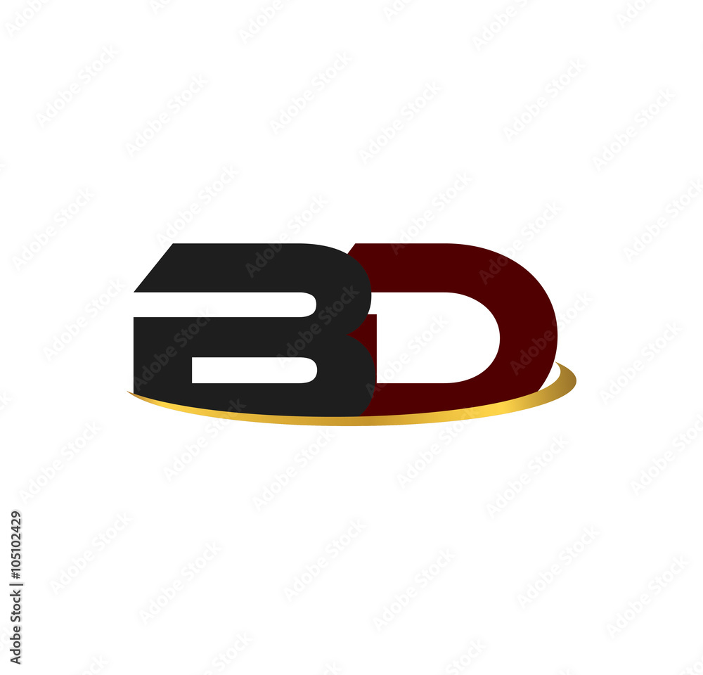 BD alphabet in grey and red with golden curve BD alphabet in grey and red with golden curve