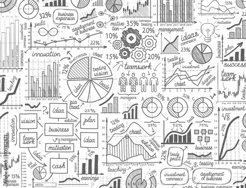 Infographic vector business graphs doodles