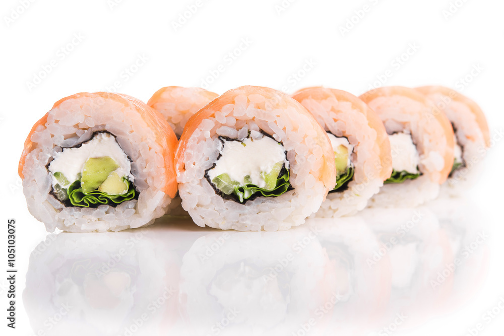 sushi with philadelphia cheese, avocado and salmon sushi with philadelphia cheese, avocado and salmon