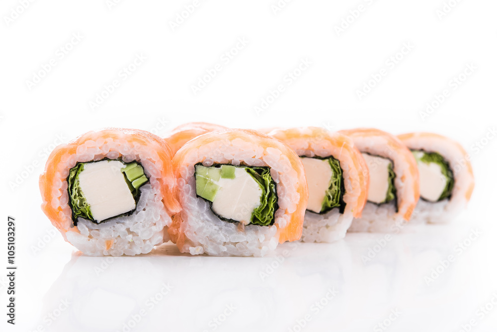 sushi with philadelphia cheese, avocado and salmon sushi with philadelphia cheese, avocado and salmon