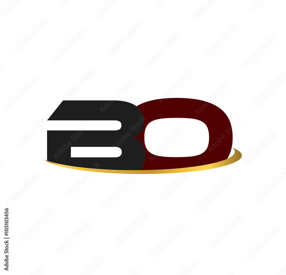 BO alphabet in grey and red with golden curve BO alphabet in grey and red with golden curve