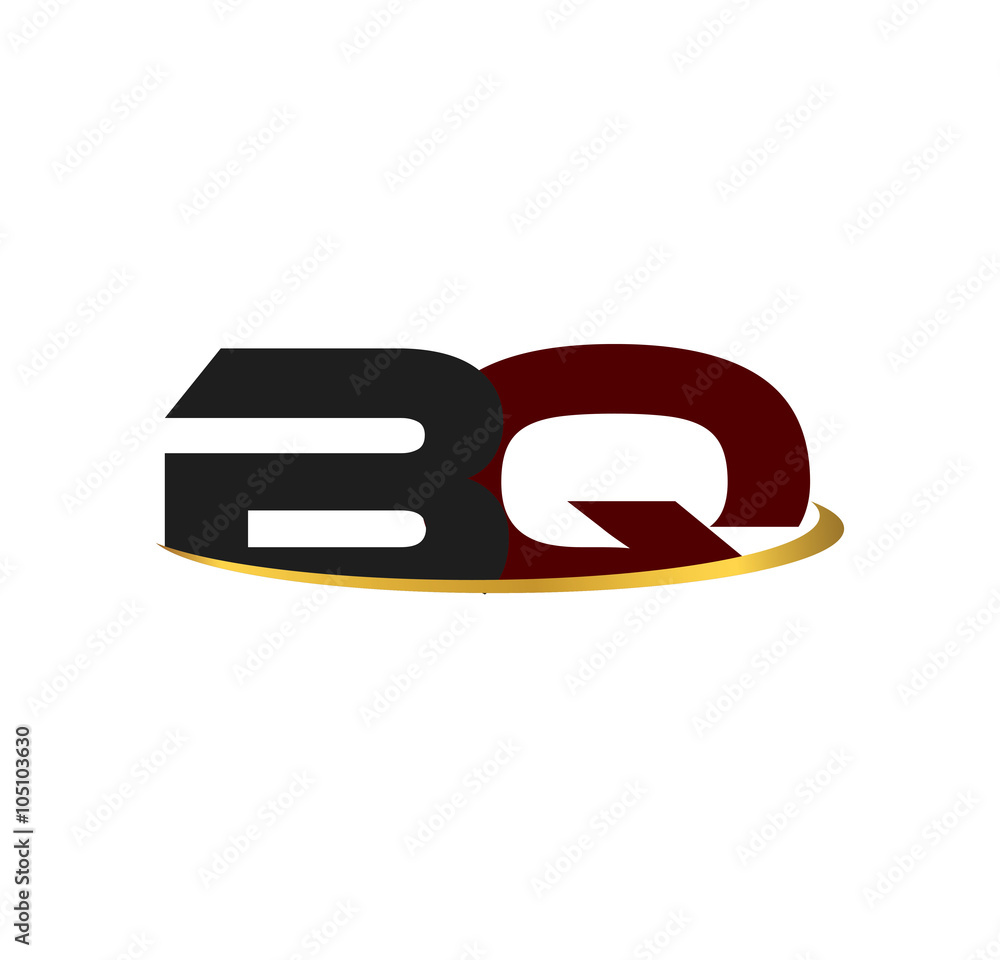 BQ alphabet in grey and red with golden curve BQ alphabet in grey and red with golden curve